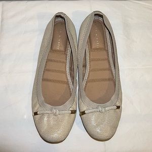 Metallic Faux Leather Ballet Flats with Taupe Stitching
